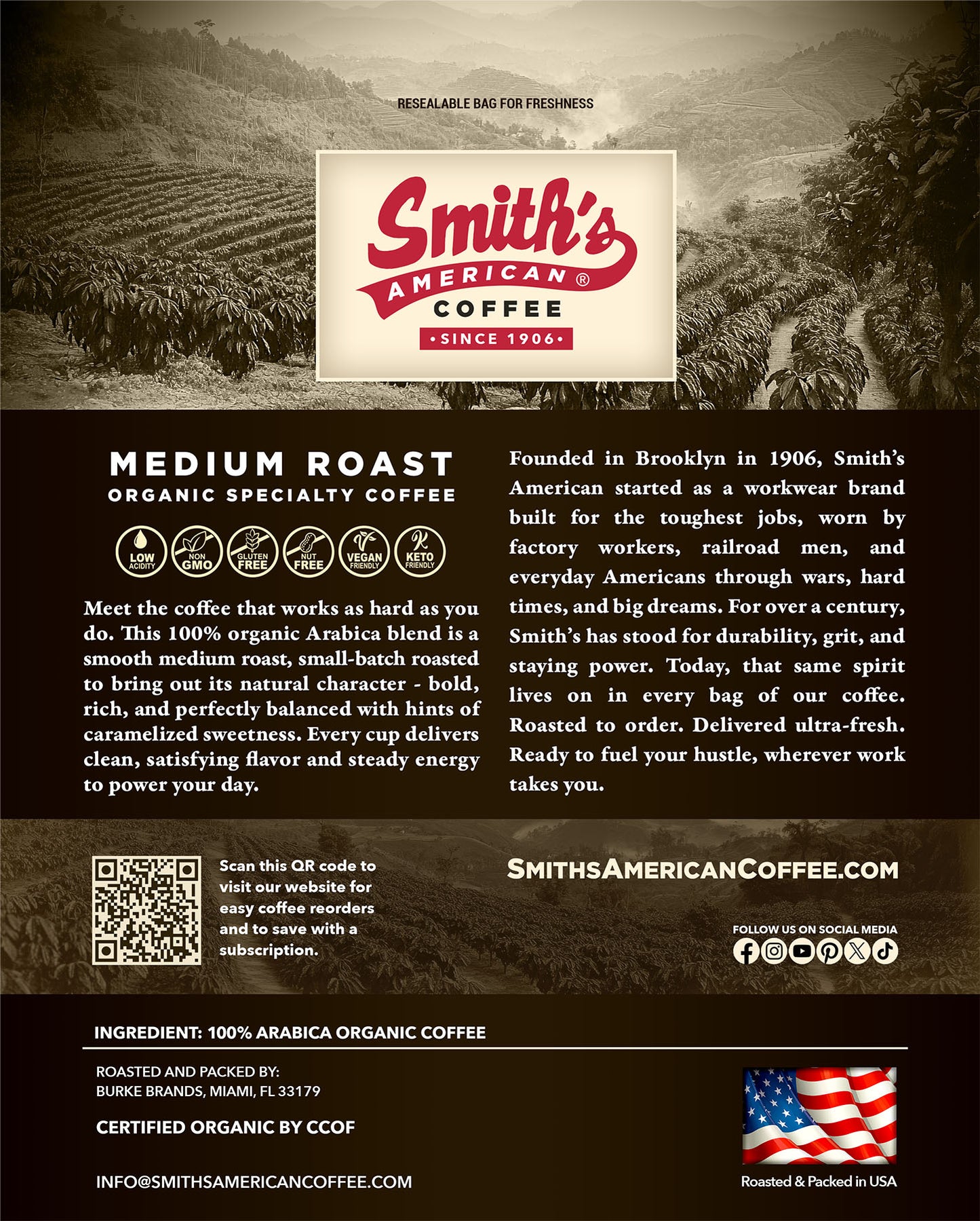 Smith’s American Organic Medium Roast Coffee – 2LB Bag
