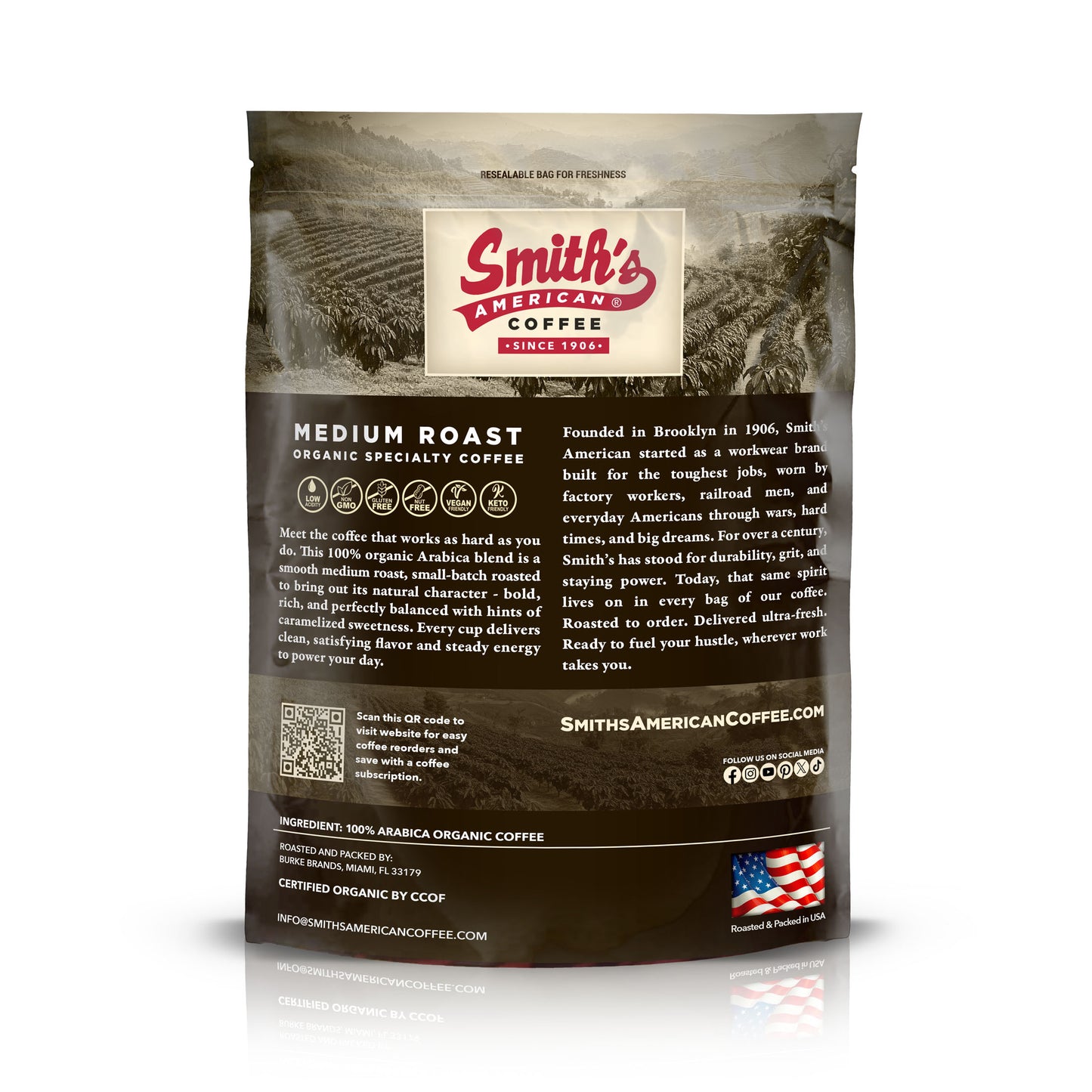 Smith’s American Organic Medium Roast Coffee – 2LB Bag
